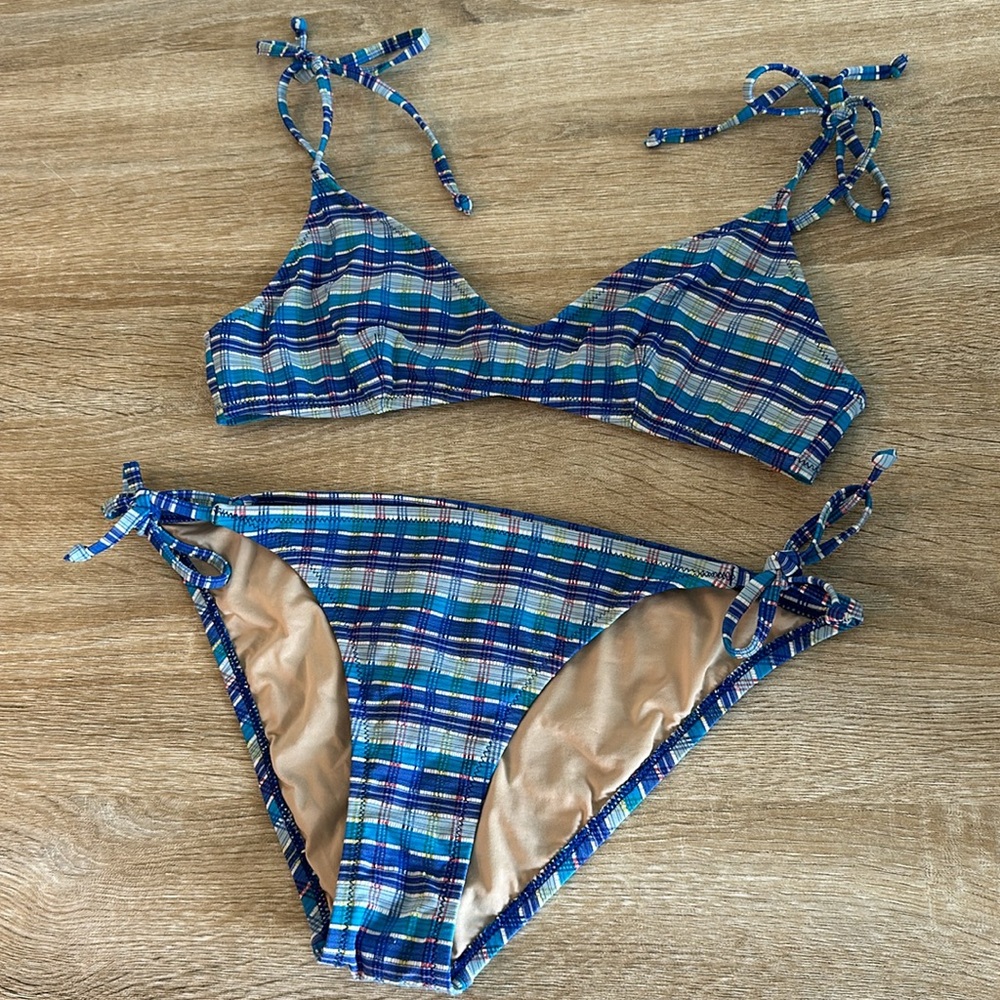🦩3/$15 J Crew plaid tie up bikini top and bottom